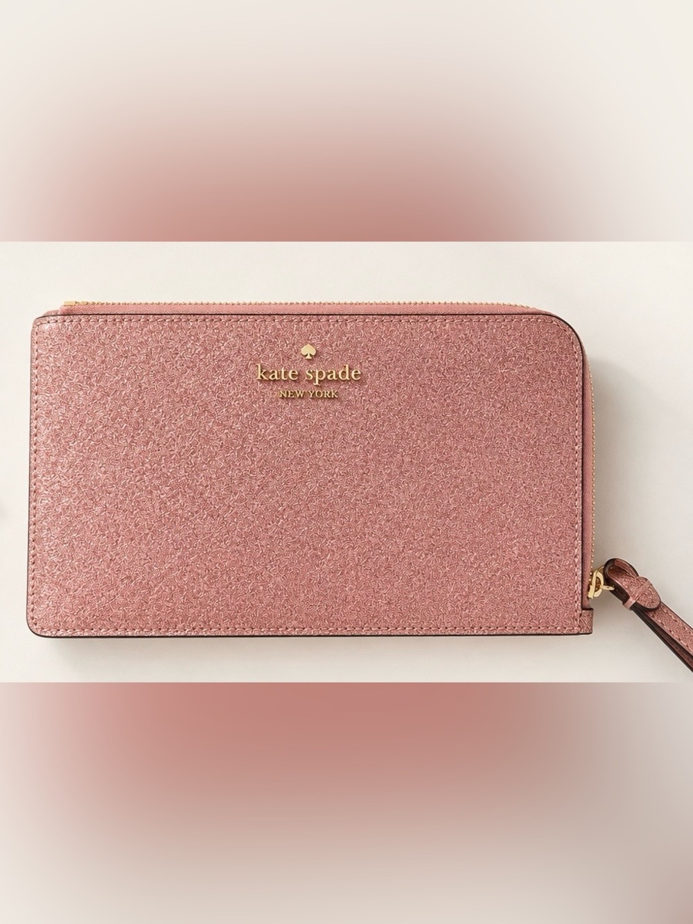 kate spade Rose Gold Glitter Zip-Around Wristlet